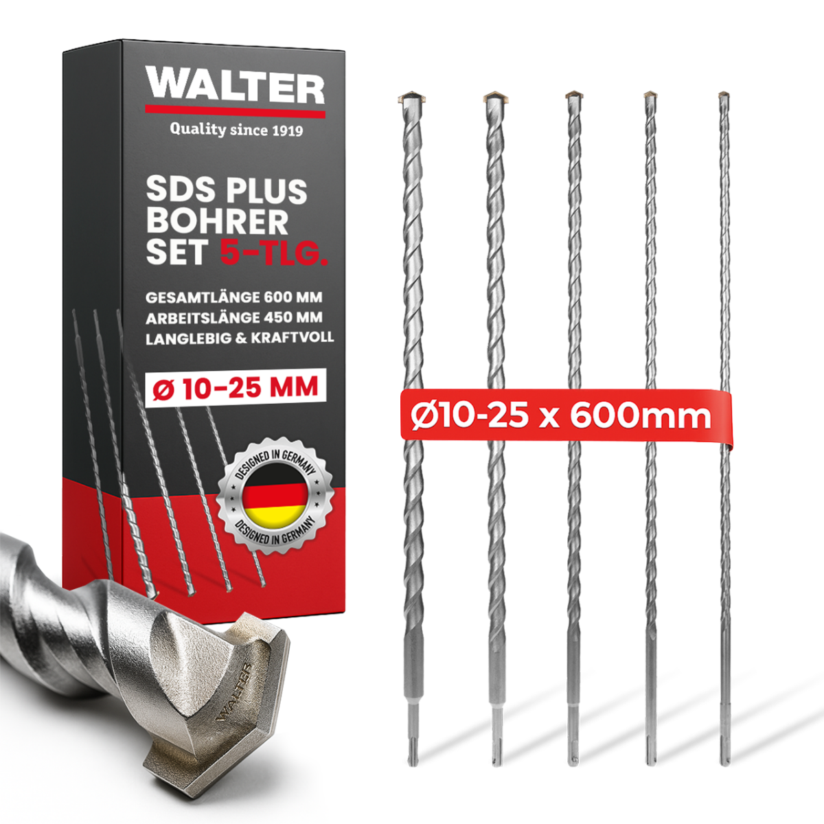 SDS Plus drill bit set, 5-piece, 600 mm