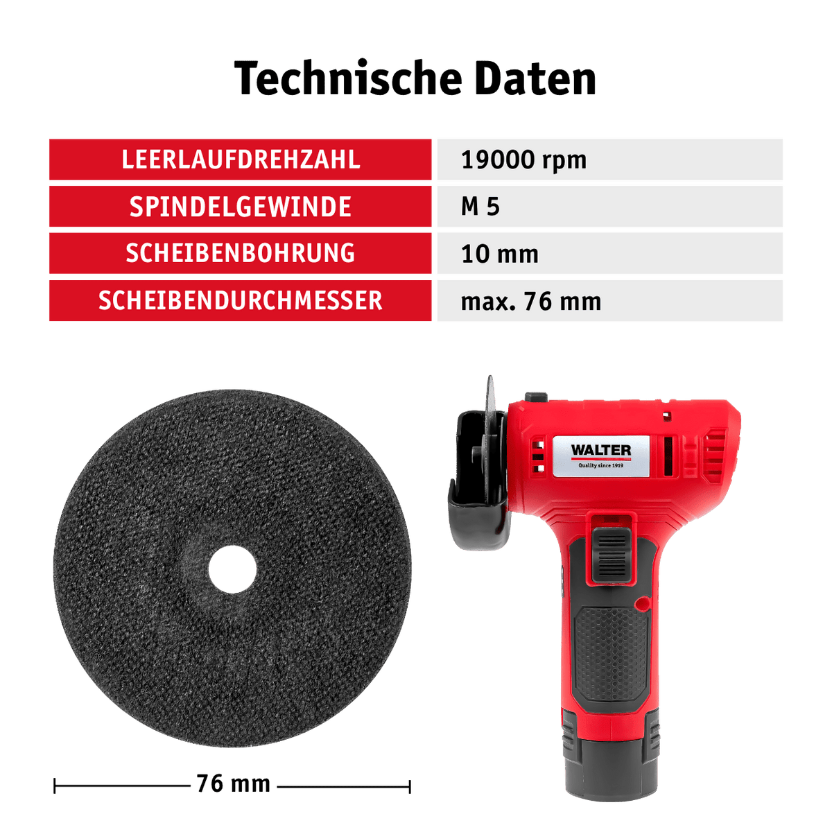 WALTER 12V Winkelschleifer mit 2 Akkus