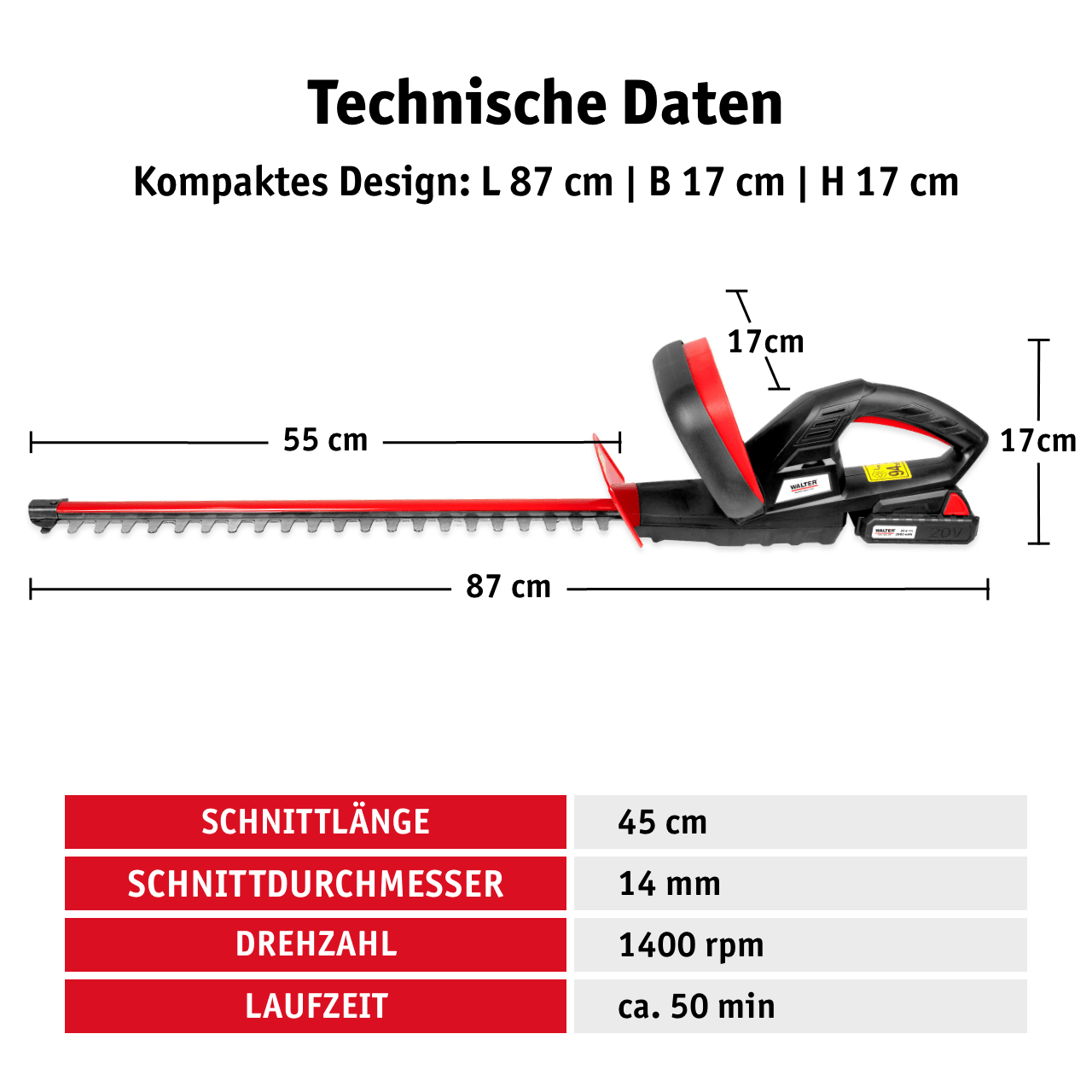 WALTER Akku-Heckenschere 20 V