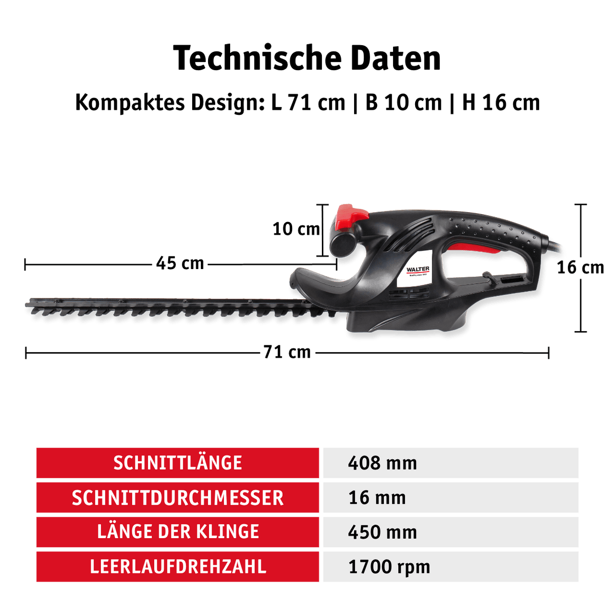 WALTER Elektro - Heckenschere 450 W