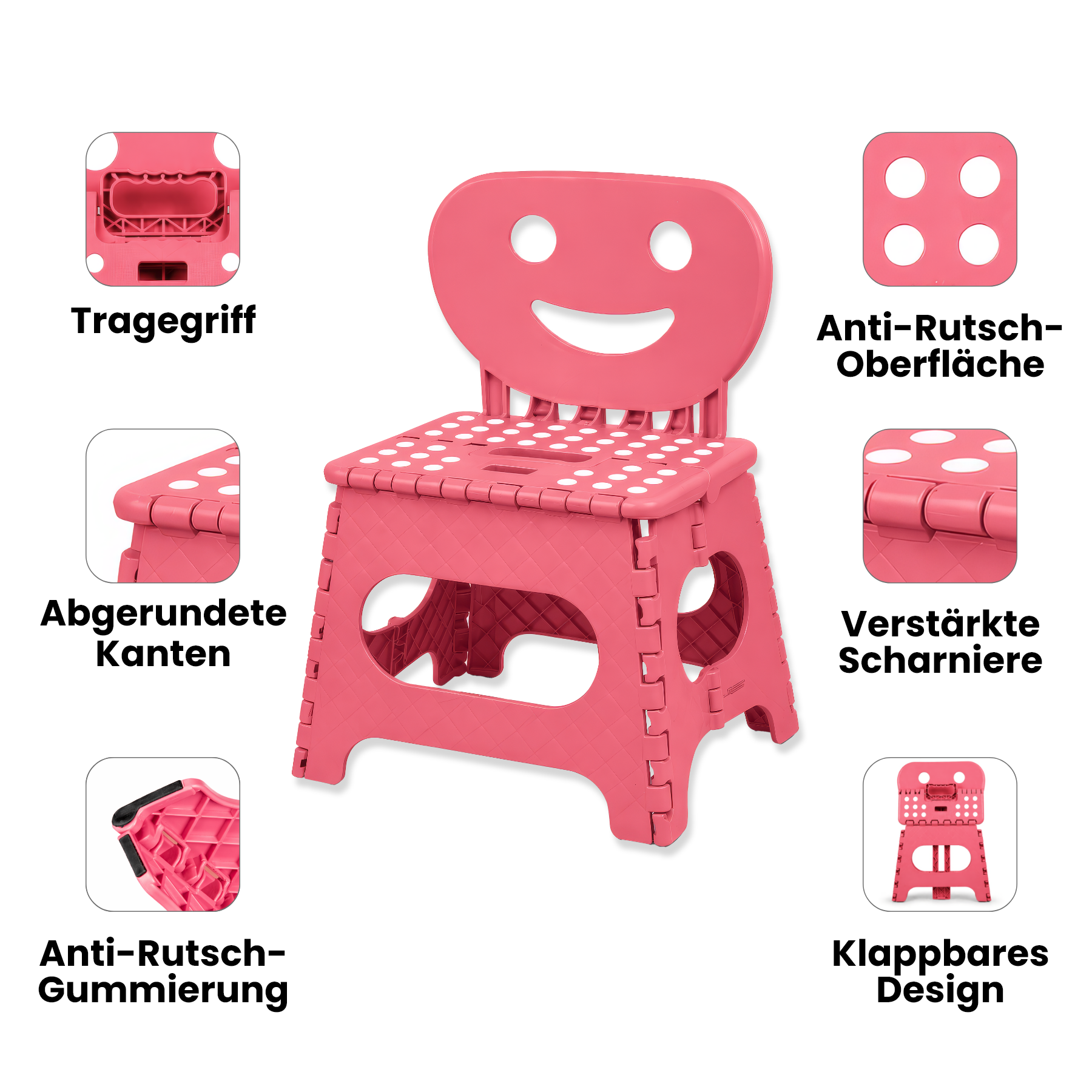 Klappbarer Kinderstuhl rosa 2-in-1