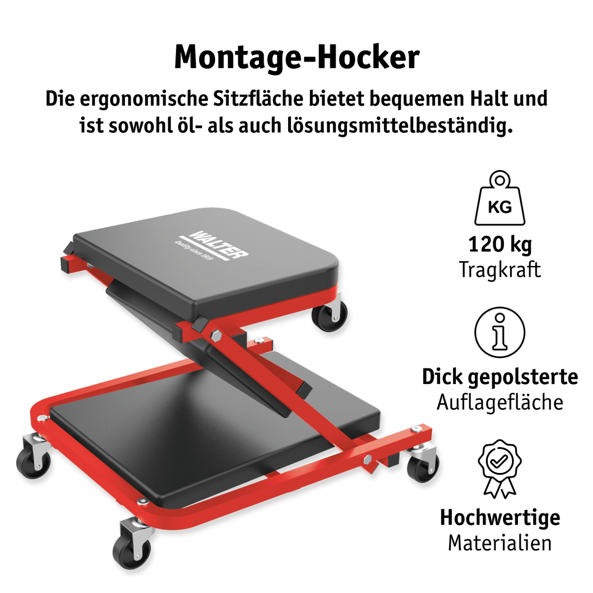 WALTER Montage-Rollbrett und Werkstatthocker 2-in-1