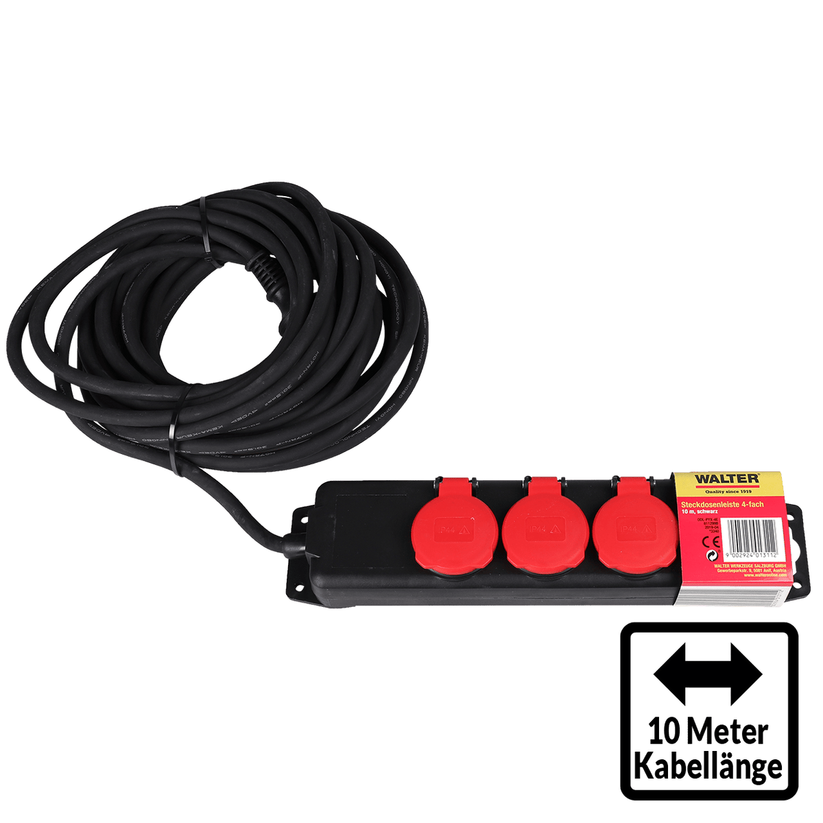 WALTER 4-fach Outdoor Steckdosenleiste 10 m