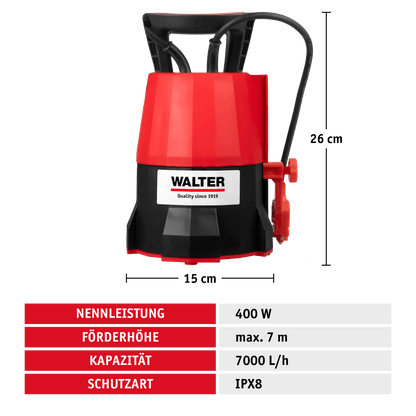 WALTER Klarwasser Tauchpumpe "extra flach" 400 W