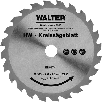 WALTER Hartmetall Sägeblatt 165 mm / 24 Z