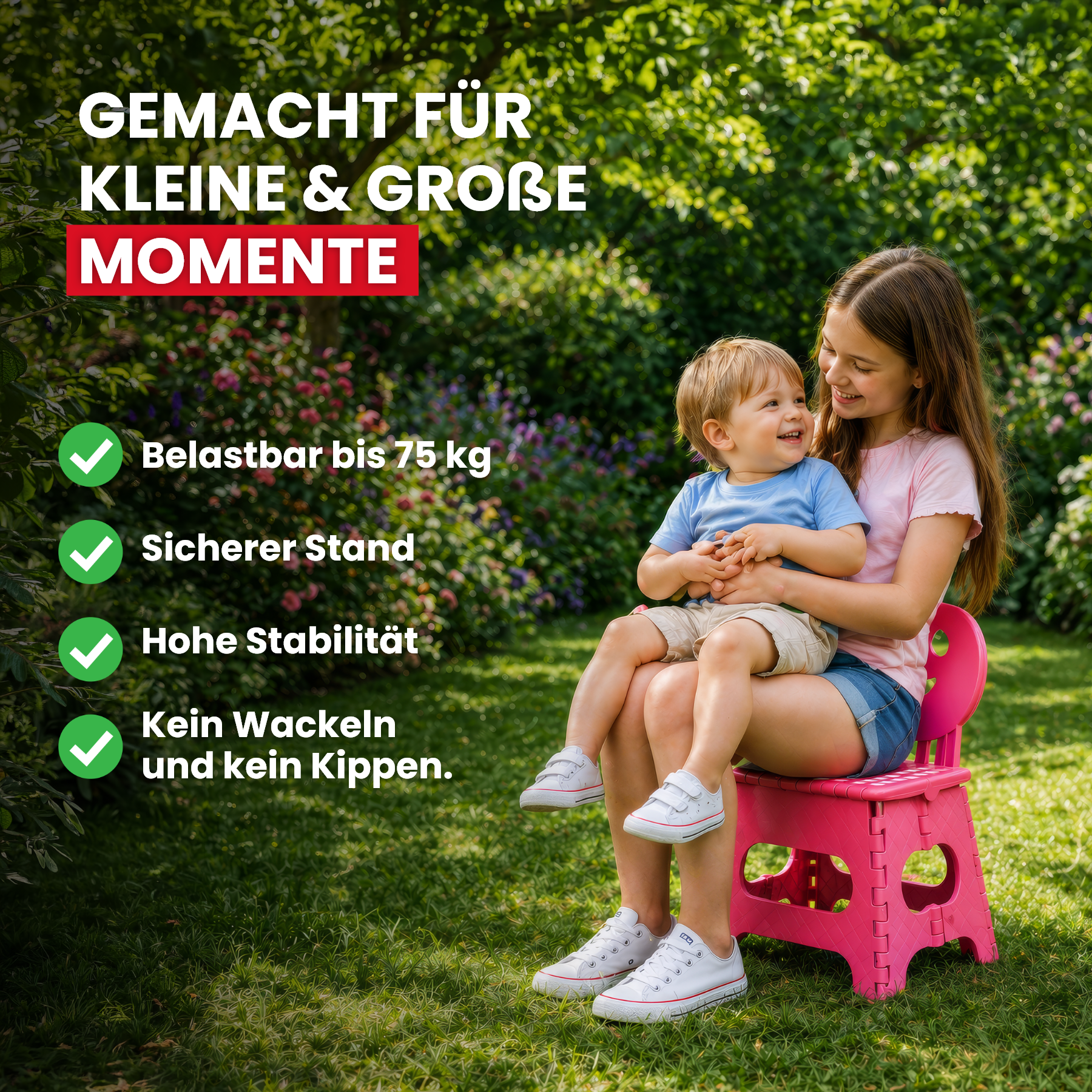Klappbarer Kinderstuhl rosa 2-in-1