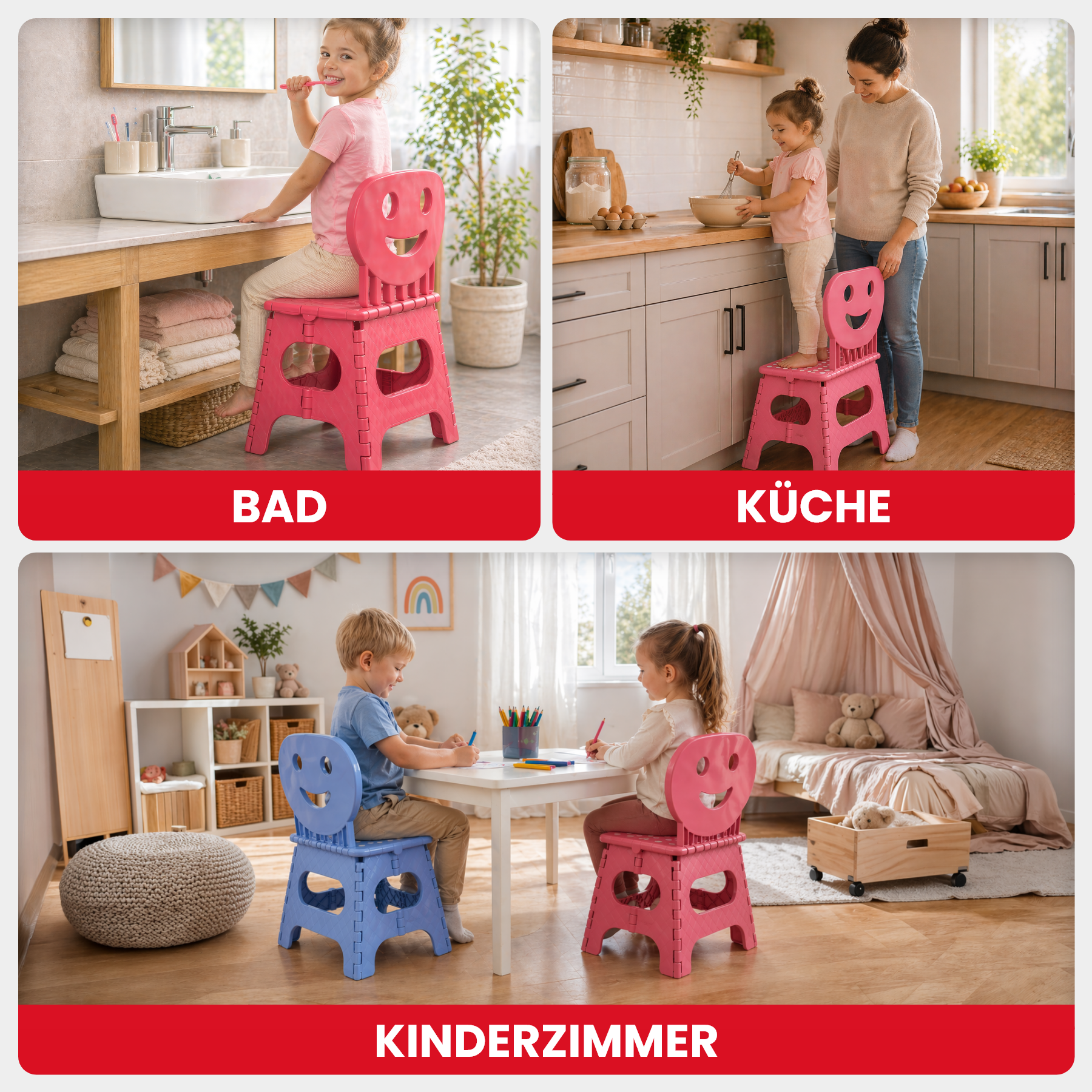 Klappbarer Kinderstuhl rosa 2-in-1